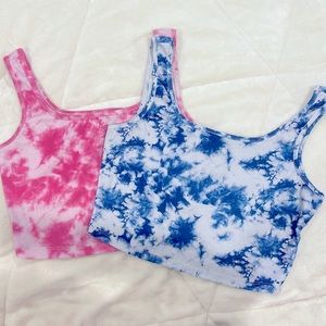 Shein Cropped Fitted Tank 1- Pink 1- Blue Tie Dye Size Medium